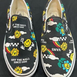 Vans Slip-On Sneakers - Black with Yellow and Blue Print